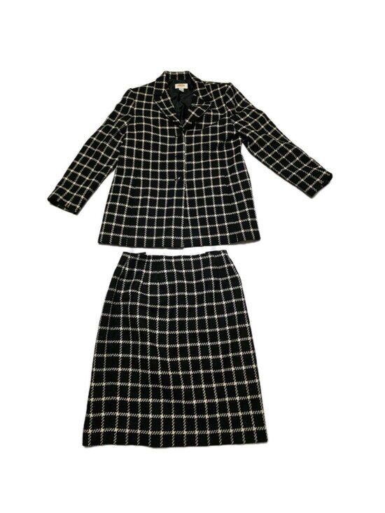 Talbots Jackets & Blazers - Vtg Classic Talbots Houndstooth Black & White Checker Wool Blazer & Skirt Sz 8P